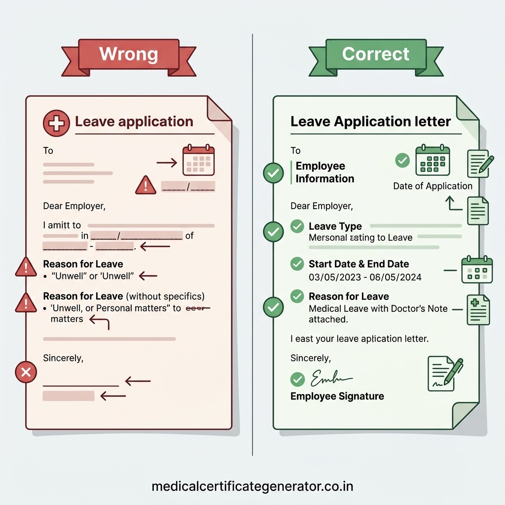 Correct vs incorrect leave letter for fever comparison